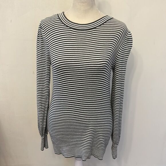 Loft cotton green white striped long sleeve sweater Size XS - Picture 2 of 9